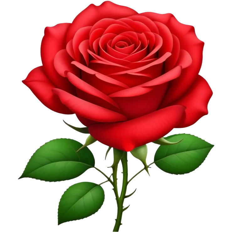 Beautiful red rose flower with lush petals and green leaves emoji