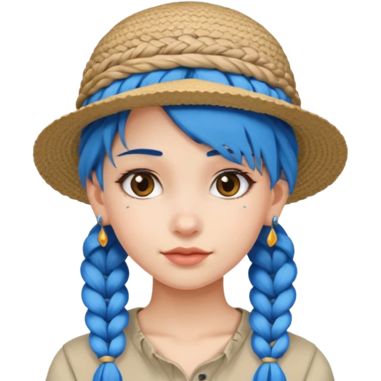 hat wearing earrings braided girl blue hair emoji