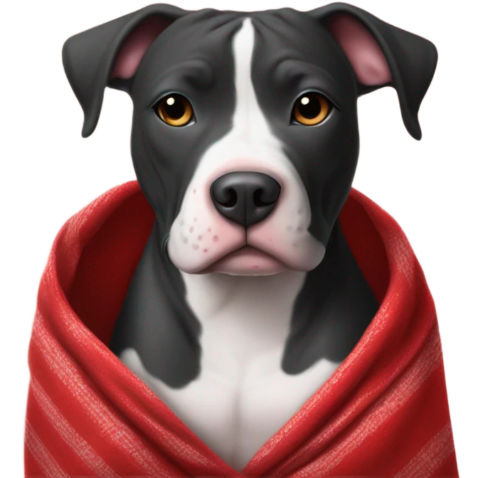 Black and White pit-bull wrapped in a blanket red blanket emoji