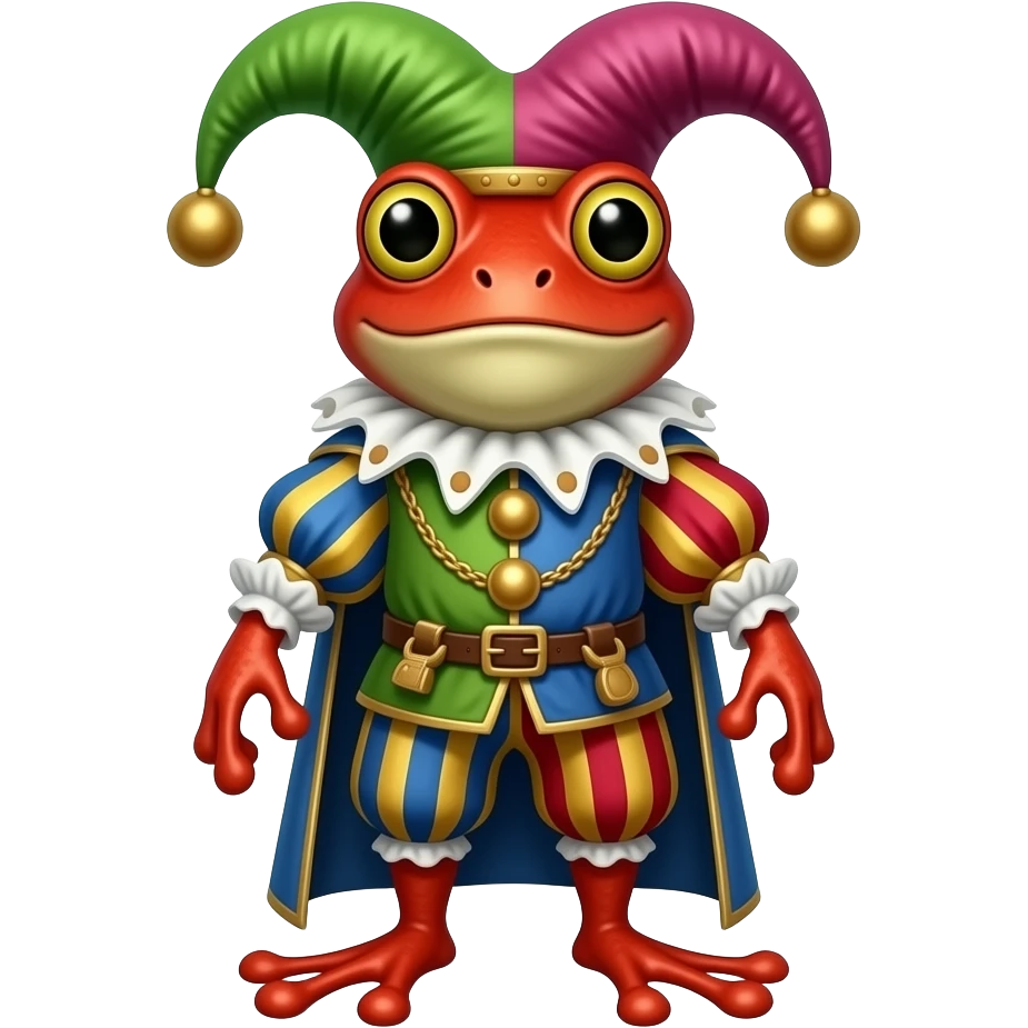 court jester frog medieval  joker clearly visible, red emoji