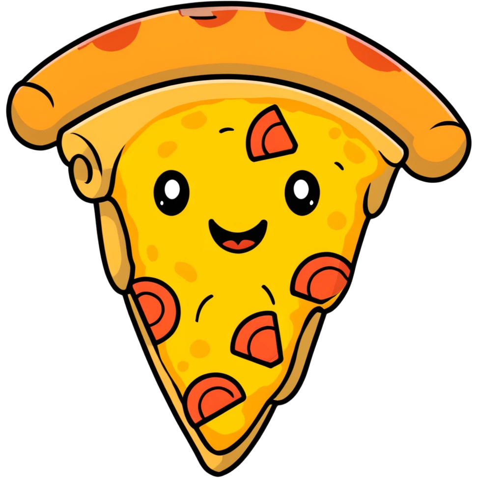 slice of pizza with a happy face emoji