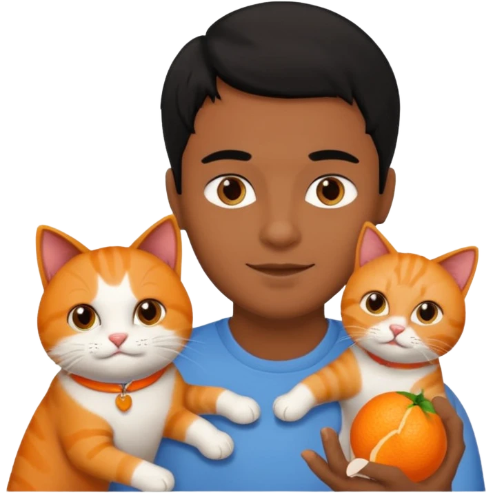 Brown guy with black hair playing with orange cat emoji