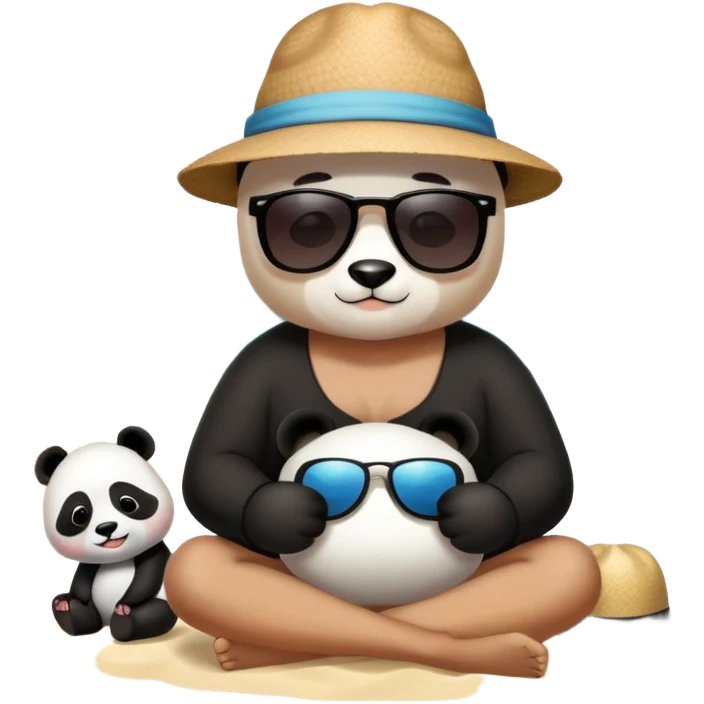 Person with Panda a panda seating at the beach emoji