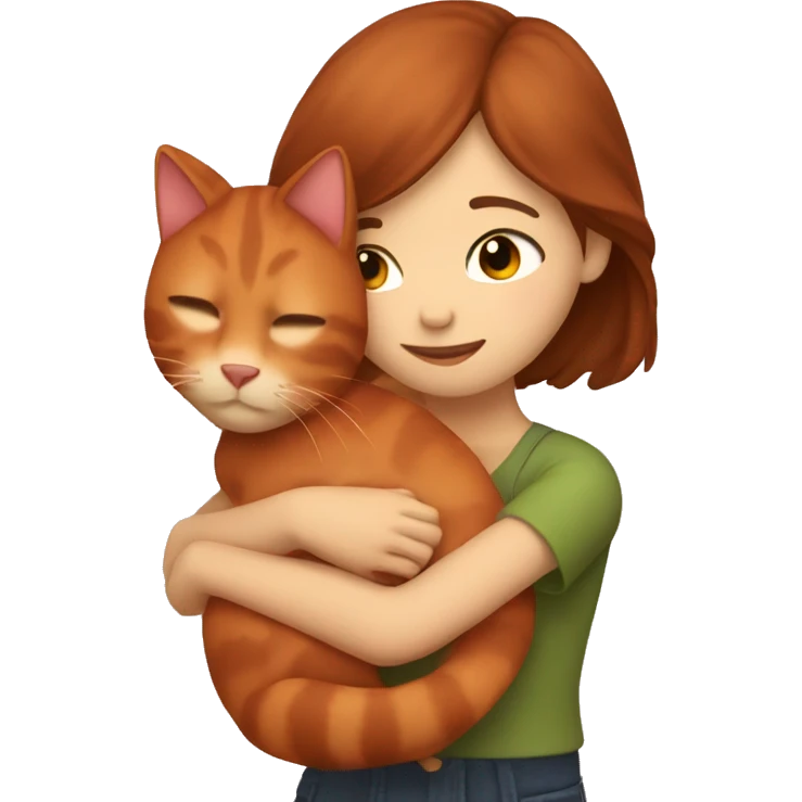 girl with brown hair bob hugging red cat emoji