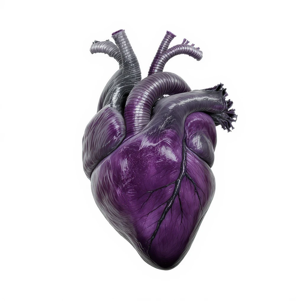 purple heart, dramatic lighting, black and white dslr photography style, no text emoji