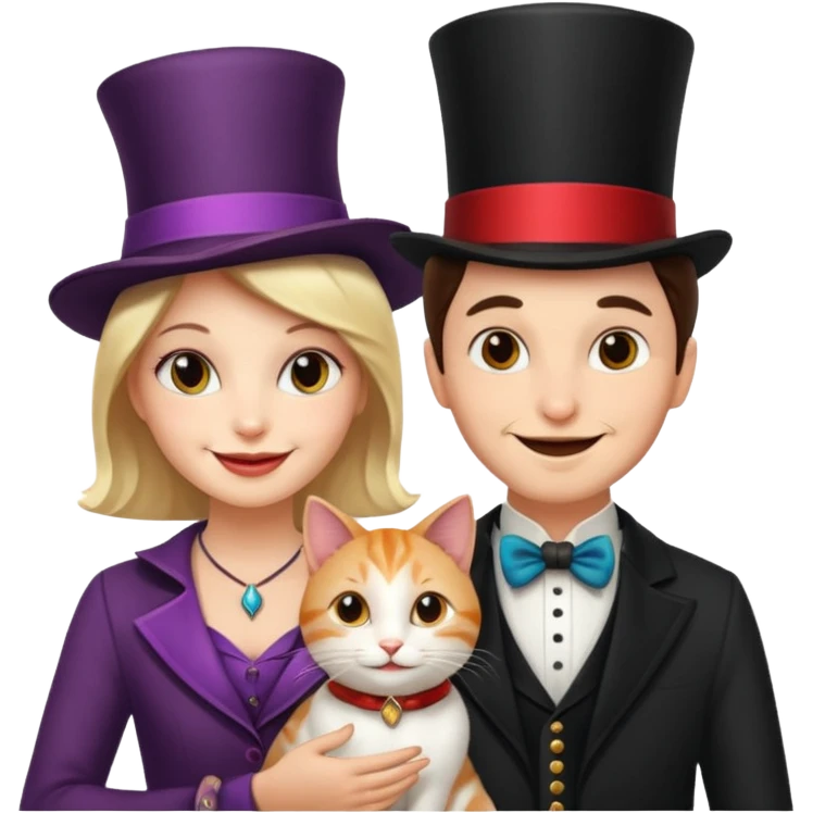 magician couple and their pet cat emoji