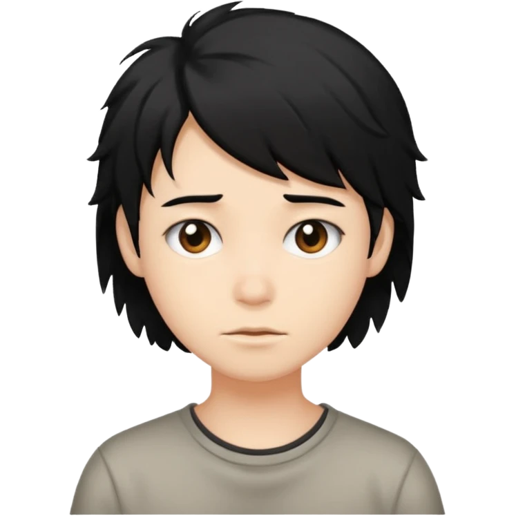 Cabelo bagunçado meio pequeno preto com cor de pele branca emoji