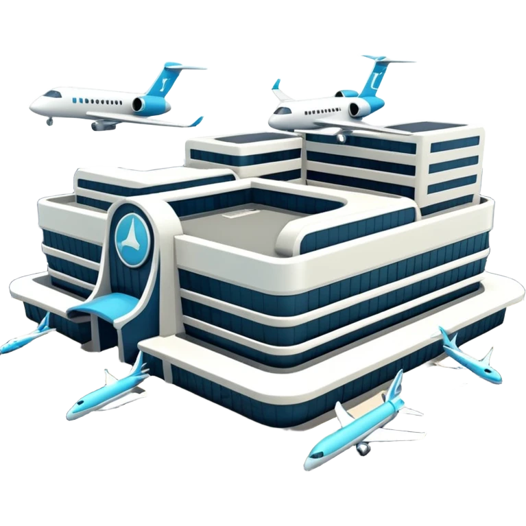 3d terminal building, planes emoji