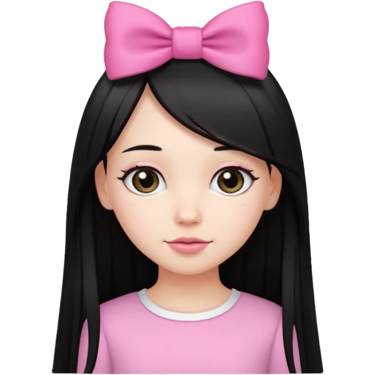 white girl, cute, black long straight hair, pink bow on top emoji