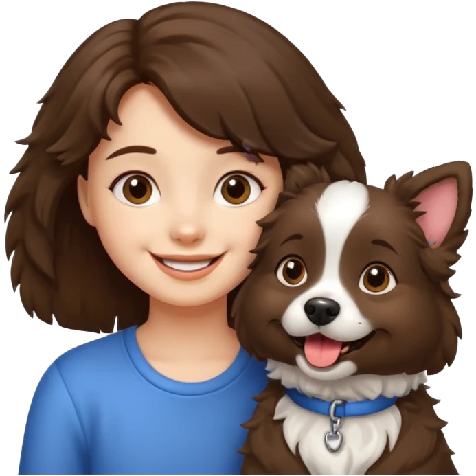 Fluffy dog with a cute little brunette girl emoji