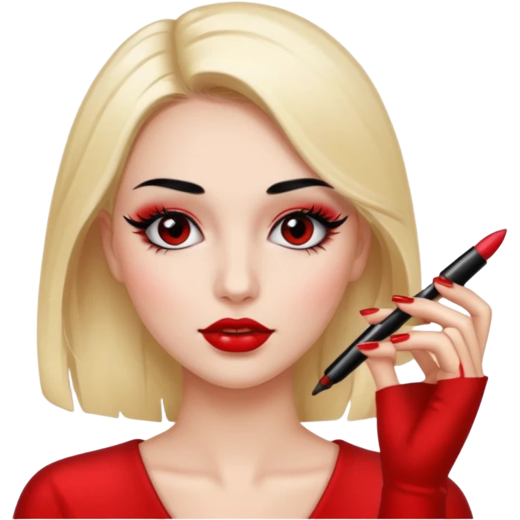 Girl doing make up with glossy nails and eyelashes emoji