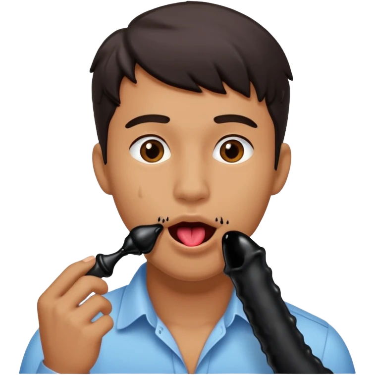 Handsome man licking a black dripping dildo with a coconut behind him   emoji