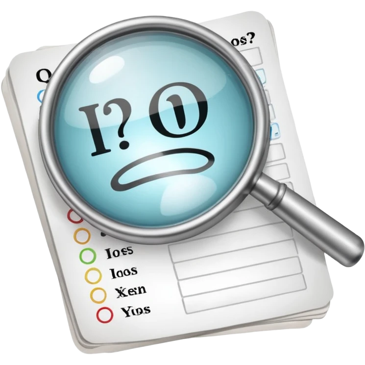  lente di ingrandimento esame foglio con scritte a risposte multiple emoji