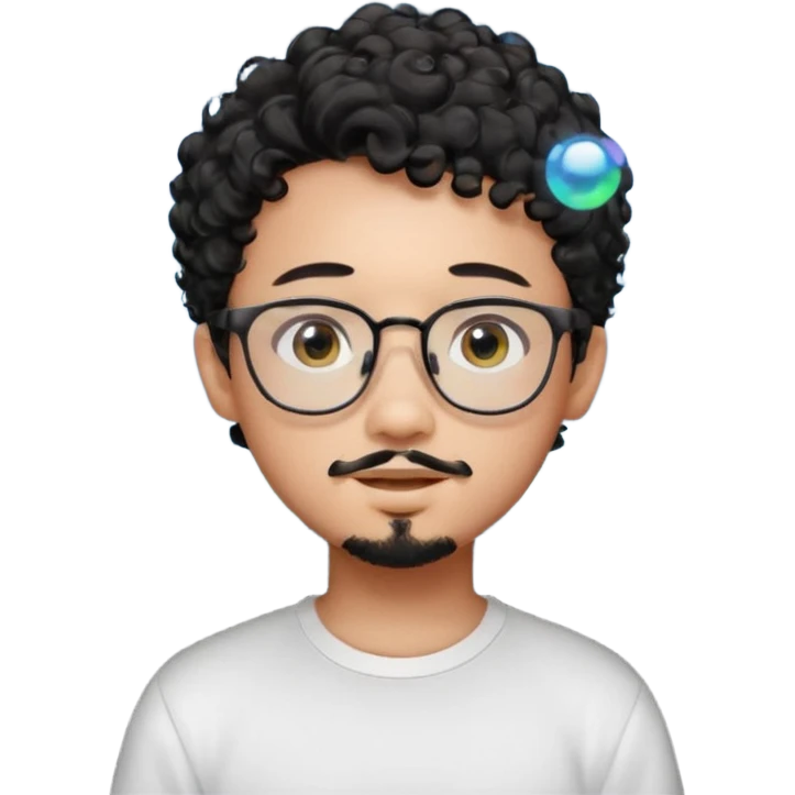 A young boy DEVELOPER WITH A laptop, black curly short hair, wearing glasses, a thin goatee, his skin is asian

Add the word "PIF" floating around him emoji