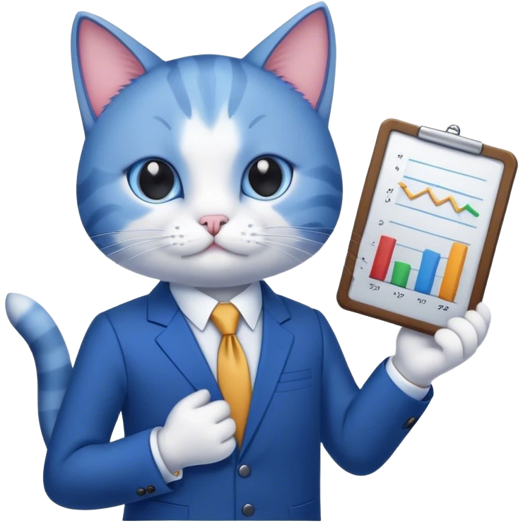 cat holding a chart bar in a blue business suit emoji