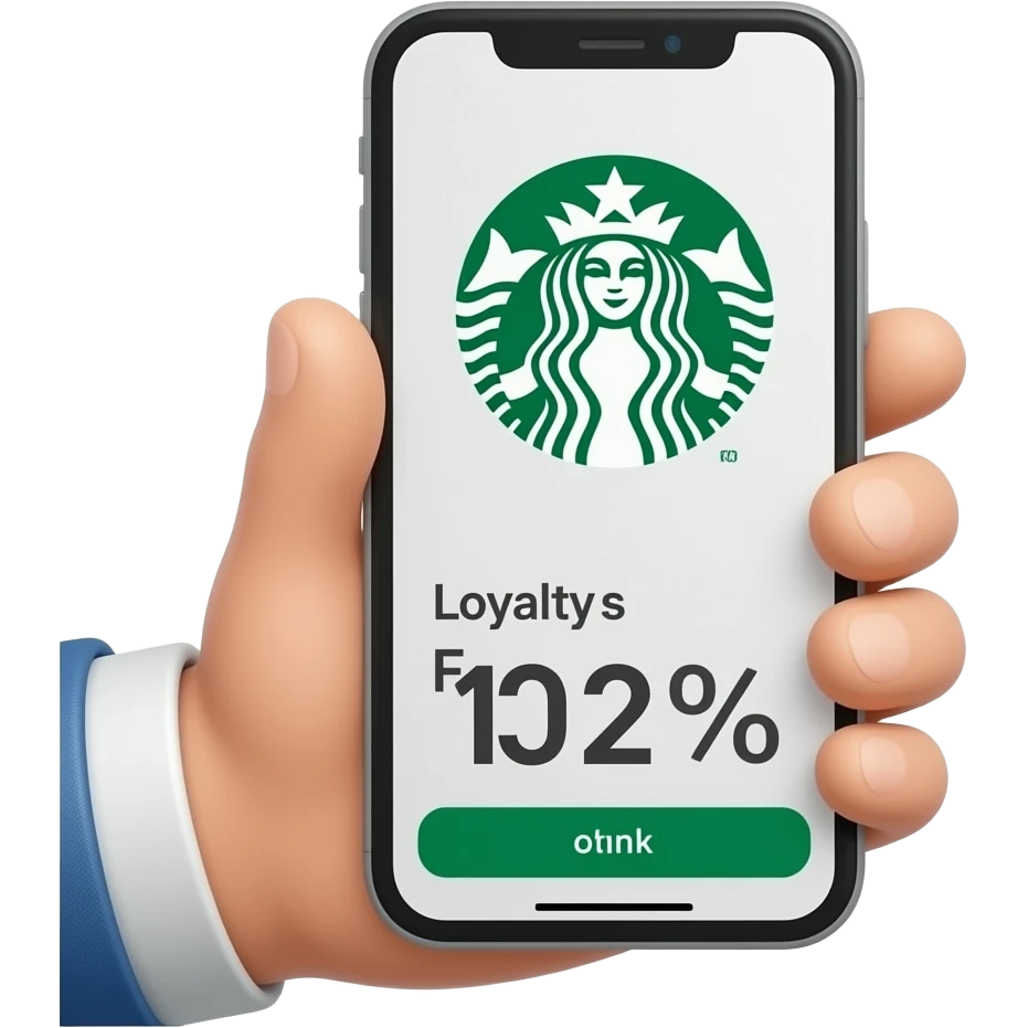 Please create a hand holding their phone with looking at their loyalty points in their starbuck app on their phone emoji