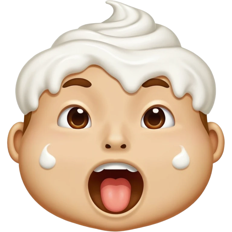 face with whipped cream on cheeks and nose, mouth open in surprise emoji