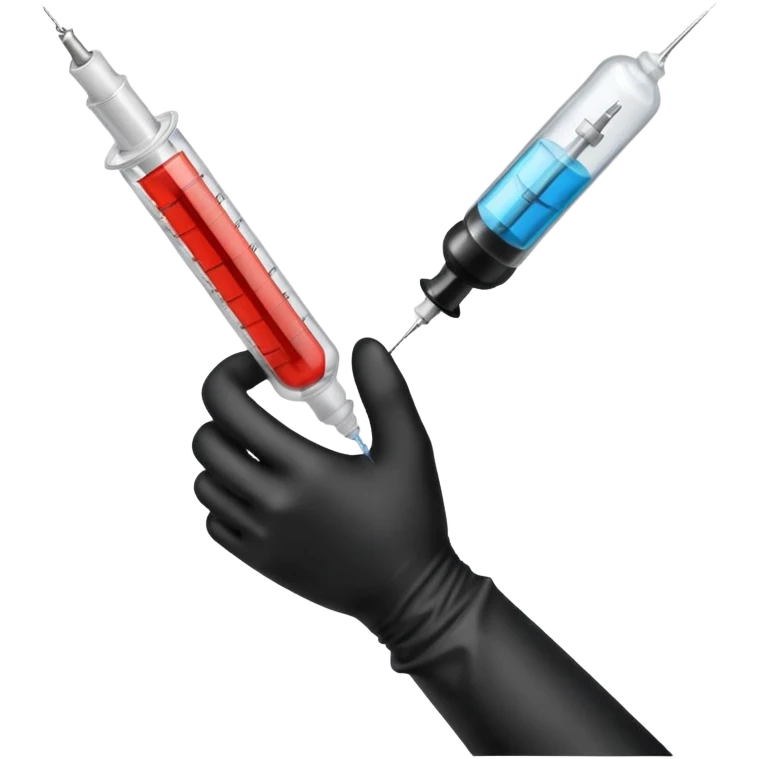 mano con guante medico de color negro sosteniendo una jeringa emoji