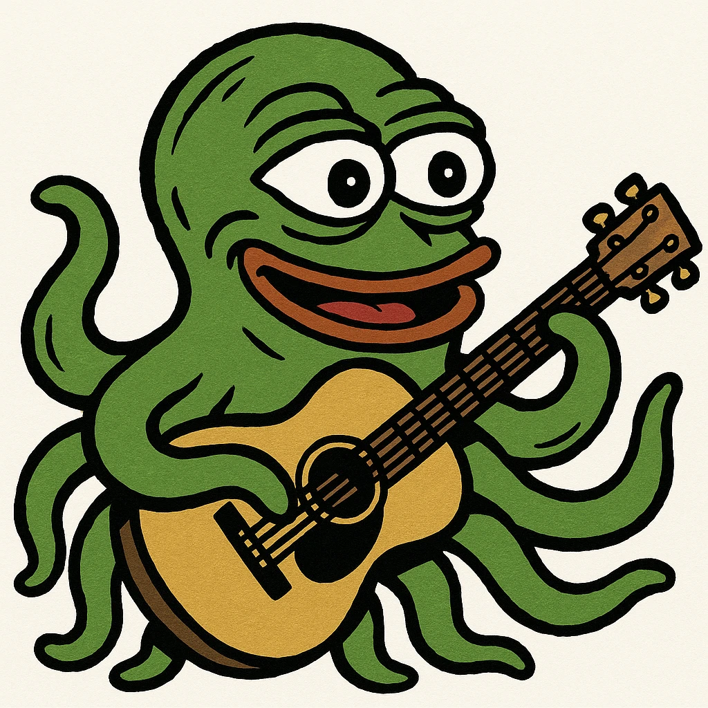 happy octopus with multiple arms playing guitar emoji