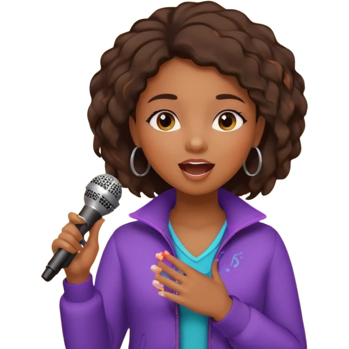 African American girl singing with microphone in her hand Abe music notes everywhere emoji