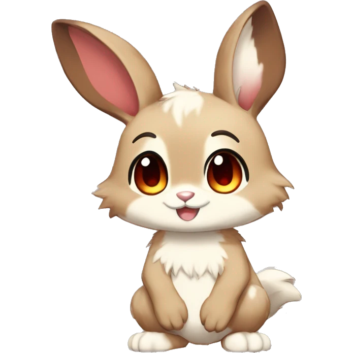 Cute, Chibi, Kemono-style, Anthro, Fur-Sona, Dark-Brown, Normal-type-Ground-type Tan-Rabbit-Fakémon with Dark-Red eyes, beige belly, beige paws, beige feet, beige freckles, full body emoji