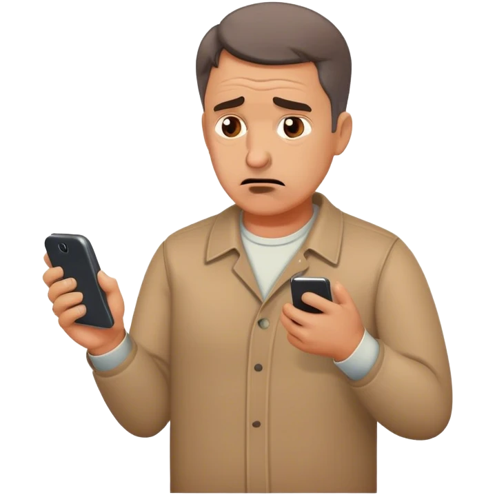 upset middle aged man with phone in hand emoji