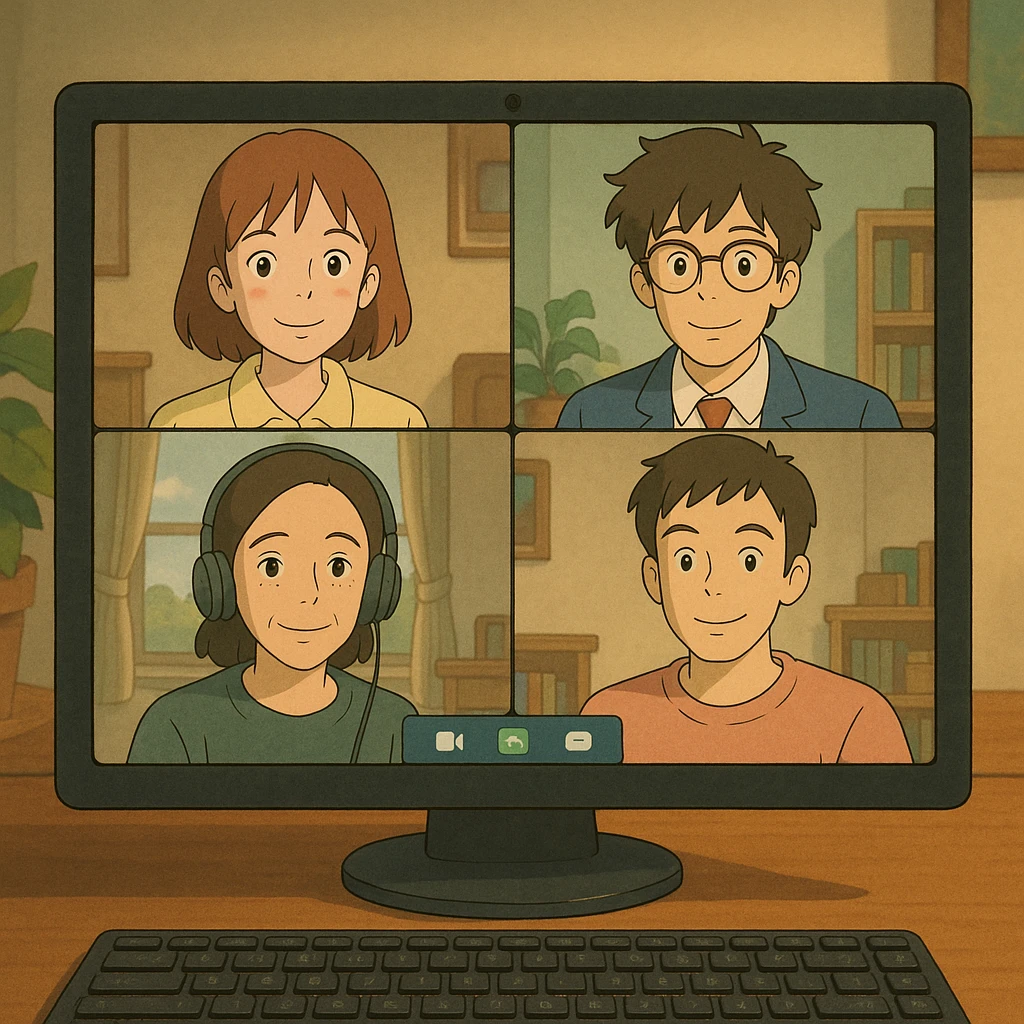 virtual zoom meeting video conference on a computer screen emoji