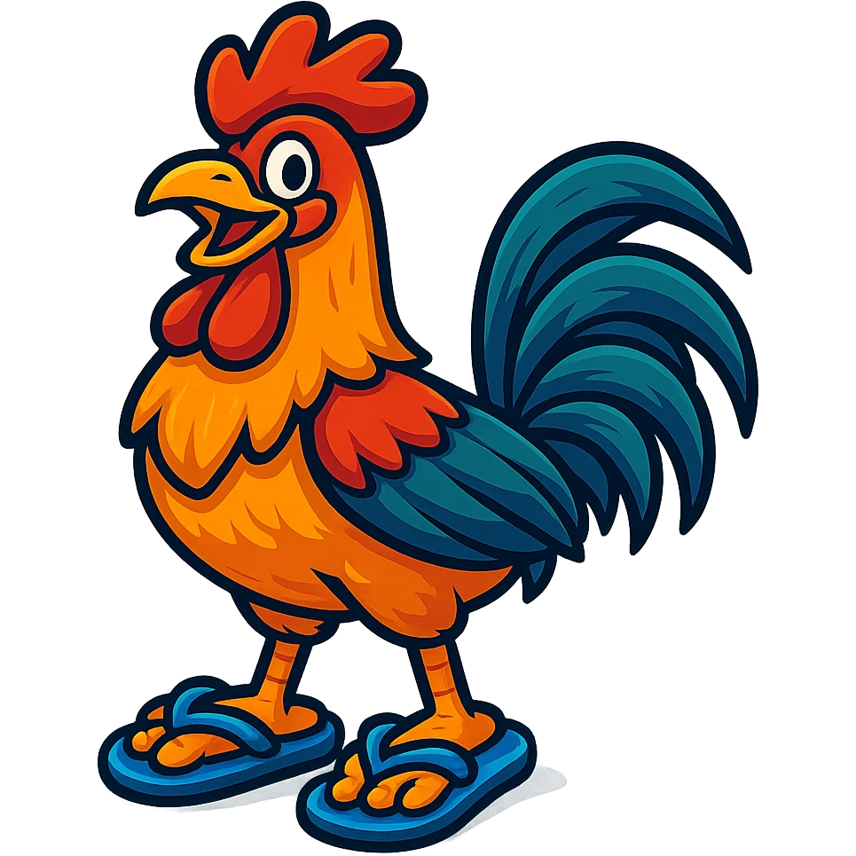 vibrant-toon style a rooster wearing flip-flops emoji