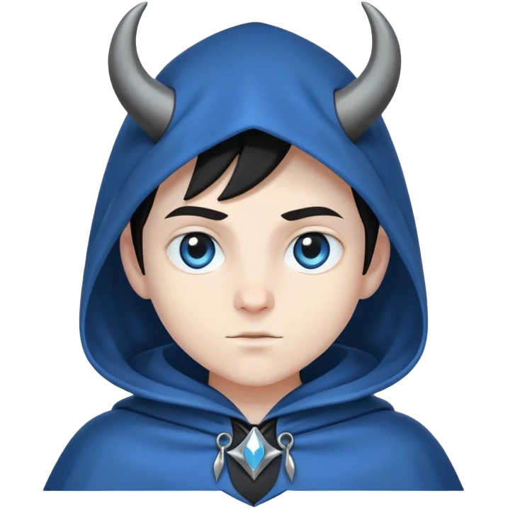 character with blue cloak, black body, white eyes, small horns under the hood emoji