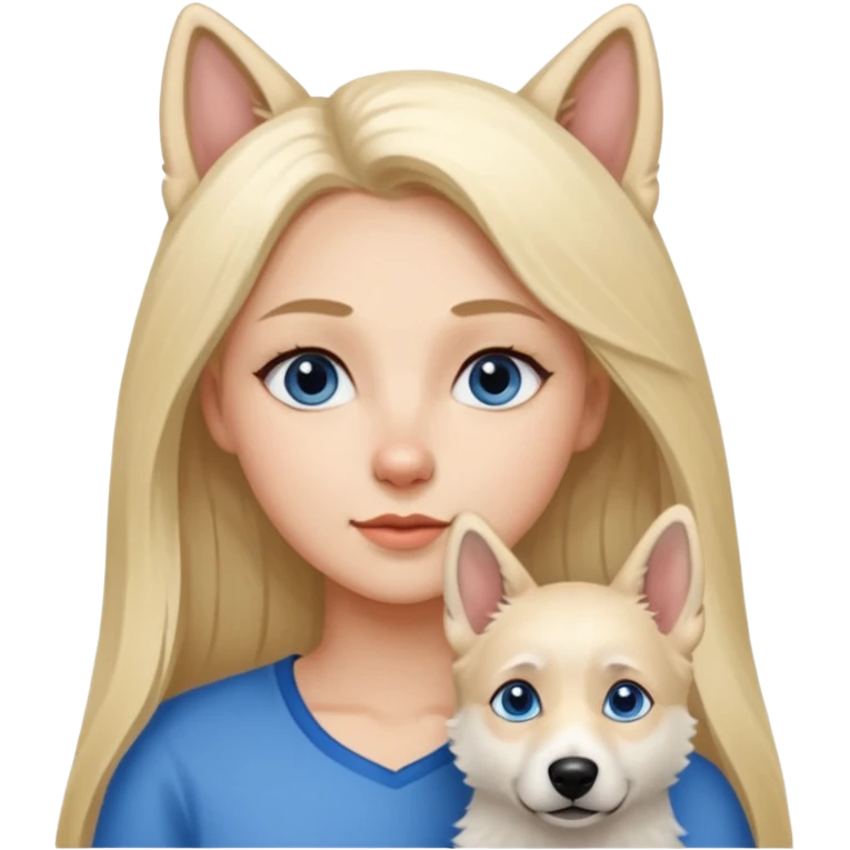 Skandinavian Lady with Long Hair ist in Love with her short fur White Shepard and the Dog has dark eyes emoji
