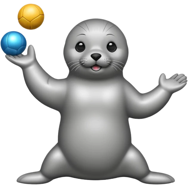 a Circus cute seal juggling two metal ball emoji