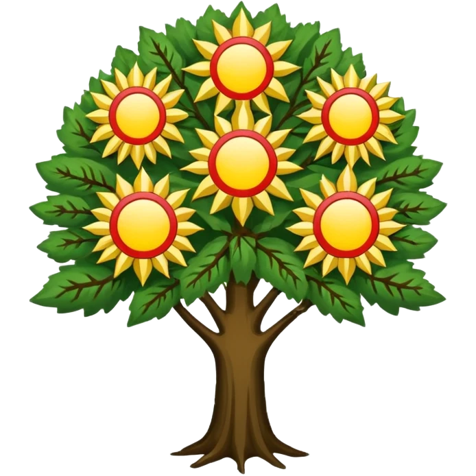 Флаг Чувашии(две мелкие красные полосы снизу, жёлтый фон, чувашское древо и три чувашских солнца из мифологии)  emoji