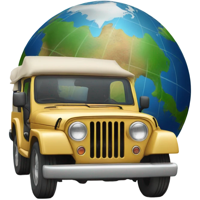 An adventurous jeep on an open road with the globe in the background, conveying the idea of ​​freedom and exploration. emoji