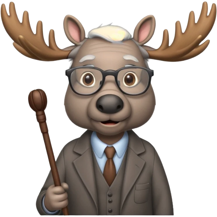 Create a slack emoji of a moose that looks very old.  He may have grey hair, glasses, and a cane. emoji