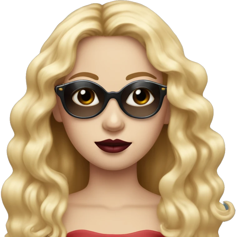 Crown on her head girl long blonde hair blue eyes black sunglasses that cover her eyes and cherry lipstick emoji