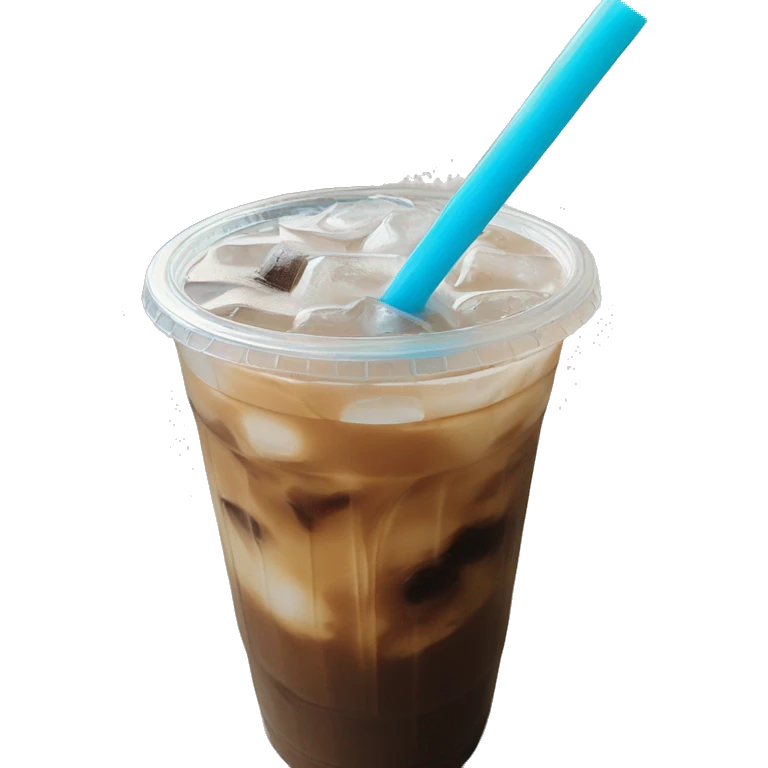 Iced coffee with light blue straw emoji