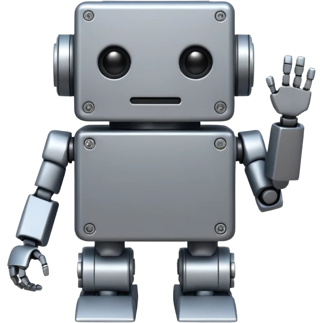 Box robot, square body, tiny arms. emoji