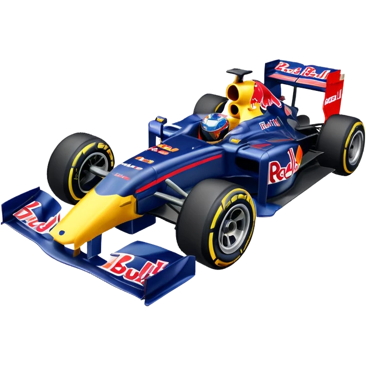 Um carro de fórmula 1 da rede Bull de 2010 com o número 5 no carro emoji