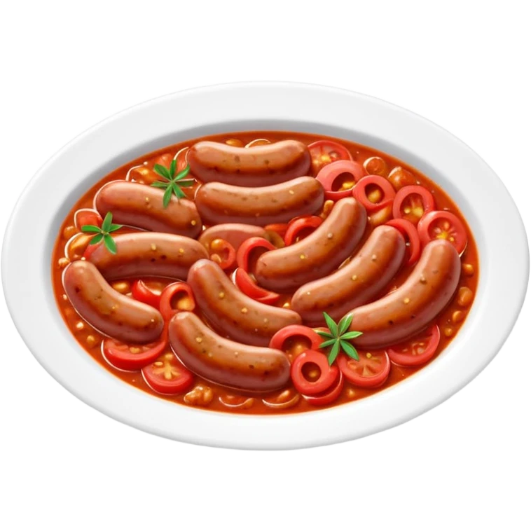 emoji of Rougail saucisse meal. Typical Reunion island meal consisted of Sliced sausage in tomato sauce (strong red color) with thym  emoji