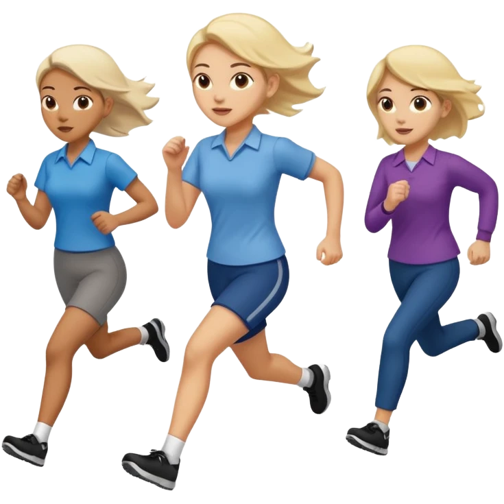 a female co-worker running and other co-workers chasing her -- the other co workers are tiny and in the distance and they are male and female emoji