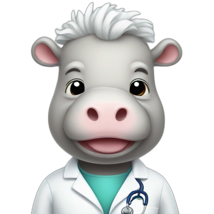 doctor hippo with white curly hair emoji