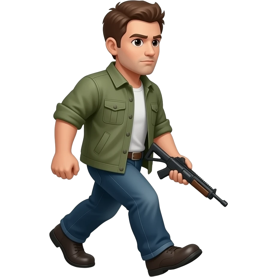 Walking man emoji holding a Weapon emoji