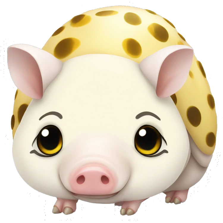White chubby armadillo pig with yellow and black spots and cute flat face wide set tiny eyes emoji