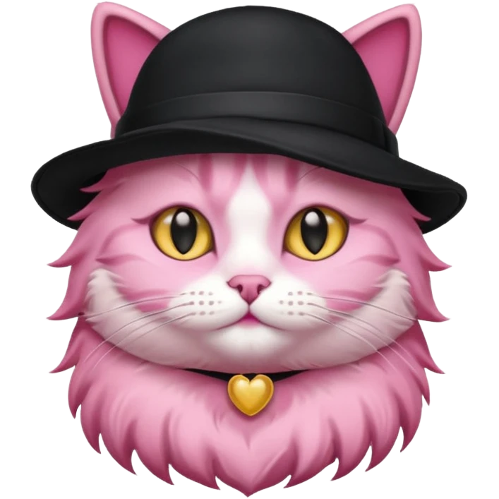 Pink cat wearing black hat emoji