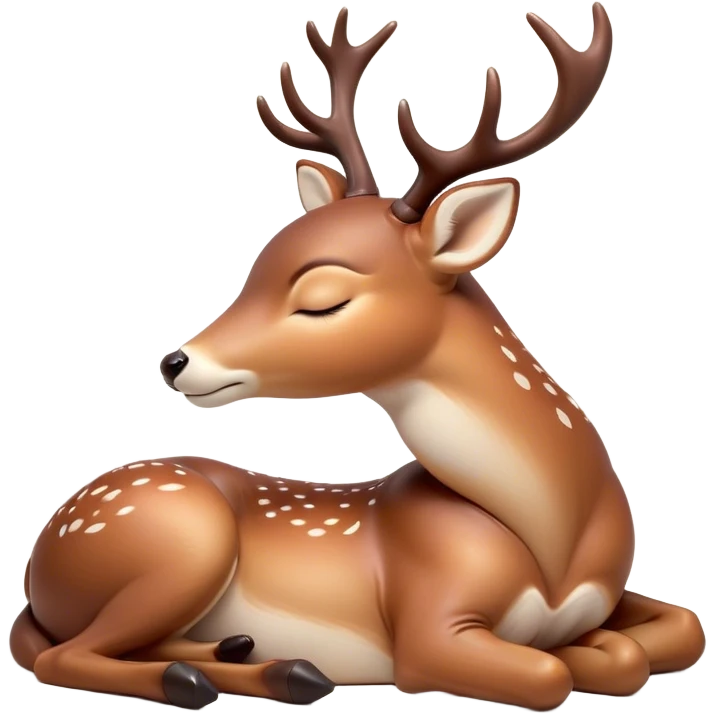 Meme-Worthy Cute Sleeping Deer Portrait Emoji, Head resting peacefully with a contented smile, showcasing a delicate, slender build and a luxuriously soft coat, eyes shut in a serene, restful nap, Simplified yet hilariously adorable features, highly detailed, glowing with a soft, drowsy light, high shine, relaxed and utterly lovable, stylized with an air of playful laziness, bright and heartwarming, soft glowing outline, capturing the essence of a comically sleepy deer, so meme-worthy it feels like it could instantly become the next viral sensation of adorable woodland slumber! emoji