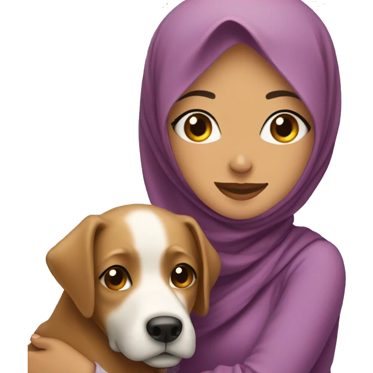 pretty woman with hijab hugging a dog emoji