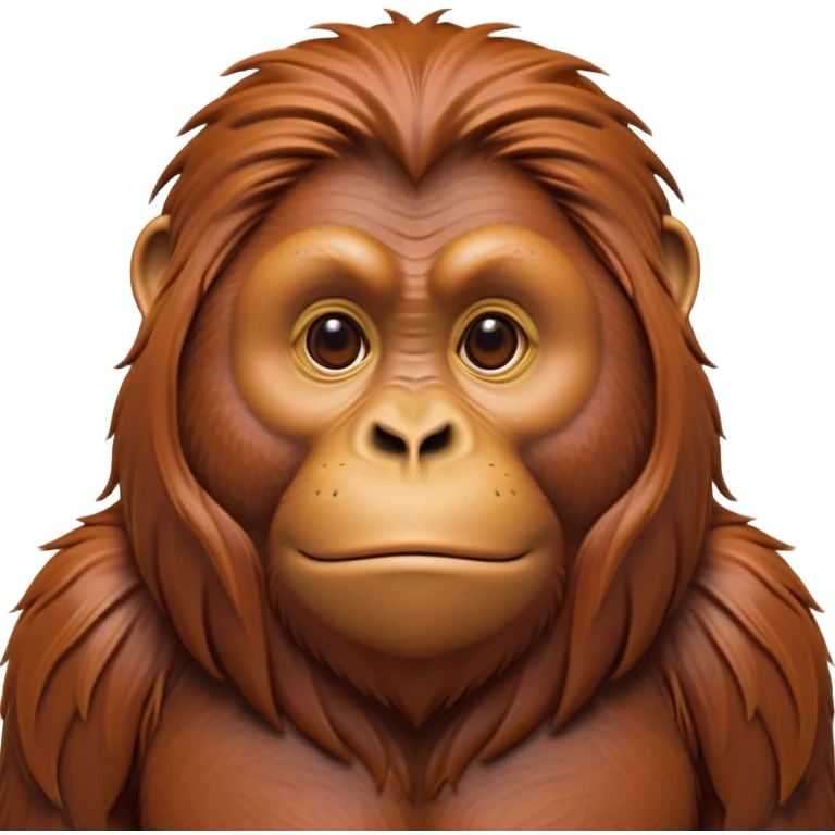 Cinematic Noble Orangutan Portrait Emoji, Poised and regal, with a robust, thoughtful build and deep, soulful eyes framed by rich, textured fur, Simplified yet sharp and sophisticated features, highly detailed, glowing with a soft, earthy glow, high shine, intelligent and contemplative, stylized with an air of ancient wisdom, focused and commanding, soft glowing outline, capturing the essence of a watchful and confident guardian that appears ready to step out of the screen with timeless authority! emoji