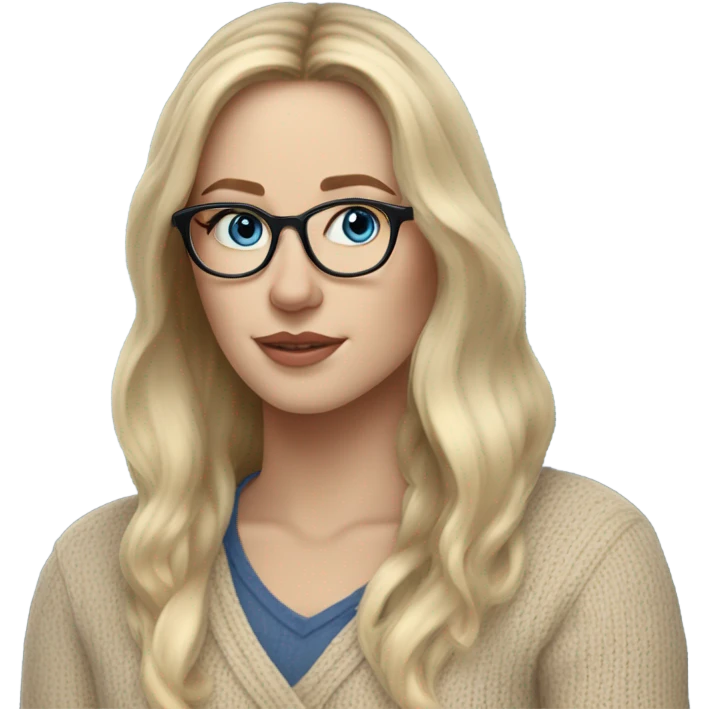 Side profile Blonde balayage long hair white women beige sweater blue eyes wearing glasses  emoji