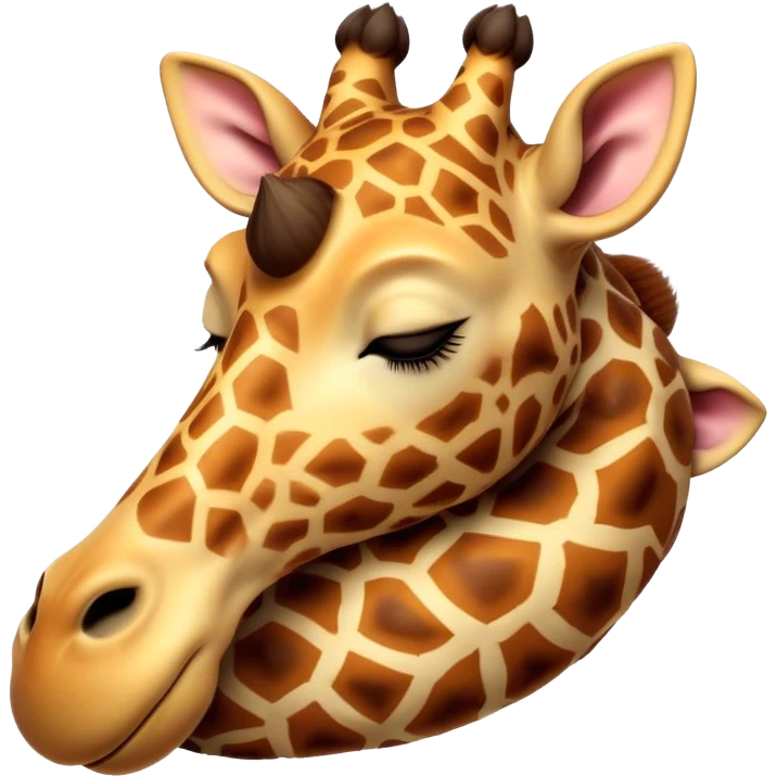 Meme-Worthy Cute Sleeping Giraffe Portrait Emoji, Head resting peacefully with a contented smile, showcasing a slender, elegant build and a luxuriously soft, patterned Fur, eyes shut in a serene, restful nap, Simplified yet hilariously adorable features, highly detailed, glowing with a soft, drowsy light, high shine, relaxed and utterly lovable, stylized with an air of playful laziness, bright and heartwarming, soft glowing outline, capturing the essence of a comically sleepy giraffe, so meme-worthy it feels like it could instantly become the next viral sensation of adorable slumber! emoji