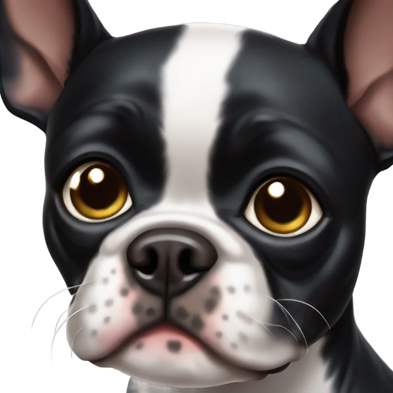 Beautiful black Boston terrier with dark brown eyes slanted  emoji